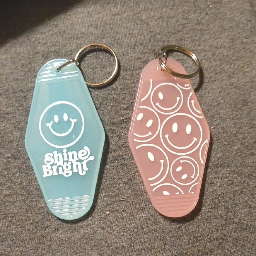Shine Bright Smiley Keychain Set - Blue and Pink
